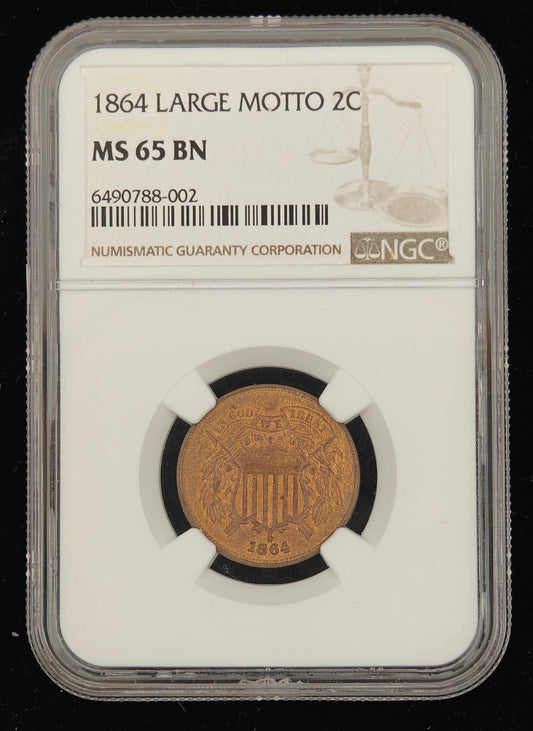 1864 Two Cent Piece MS-65 NGC (Brown, Lage Motto)