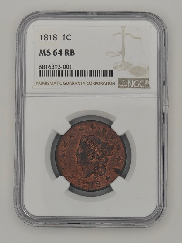 1818 Matron Head Large Cent MS-64 NGC (Red/Brown)