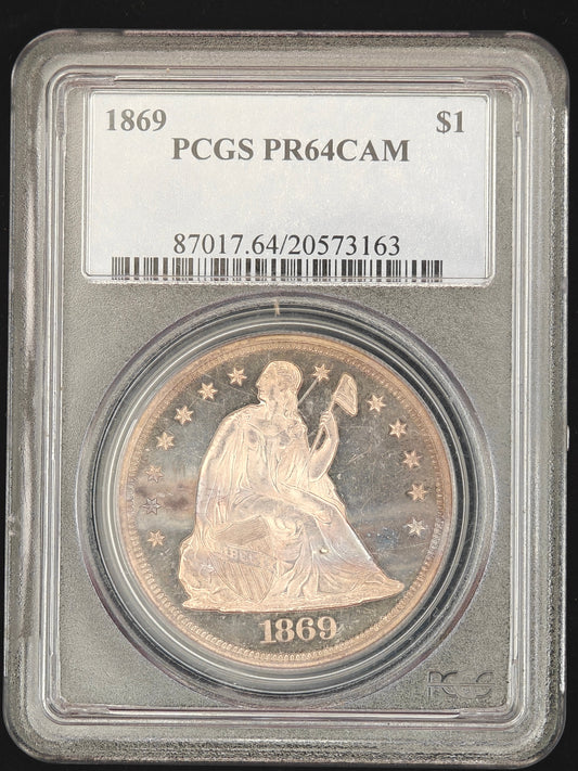 1869 Liberty Seated Dollar PR-64 Cameo PCGS (Motto)
