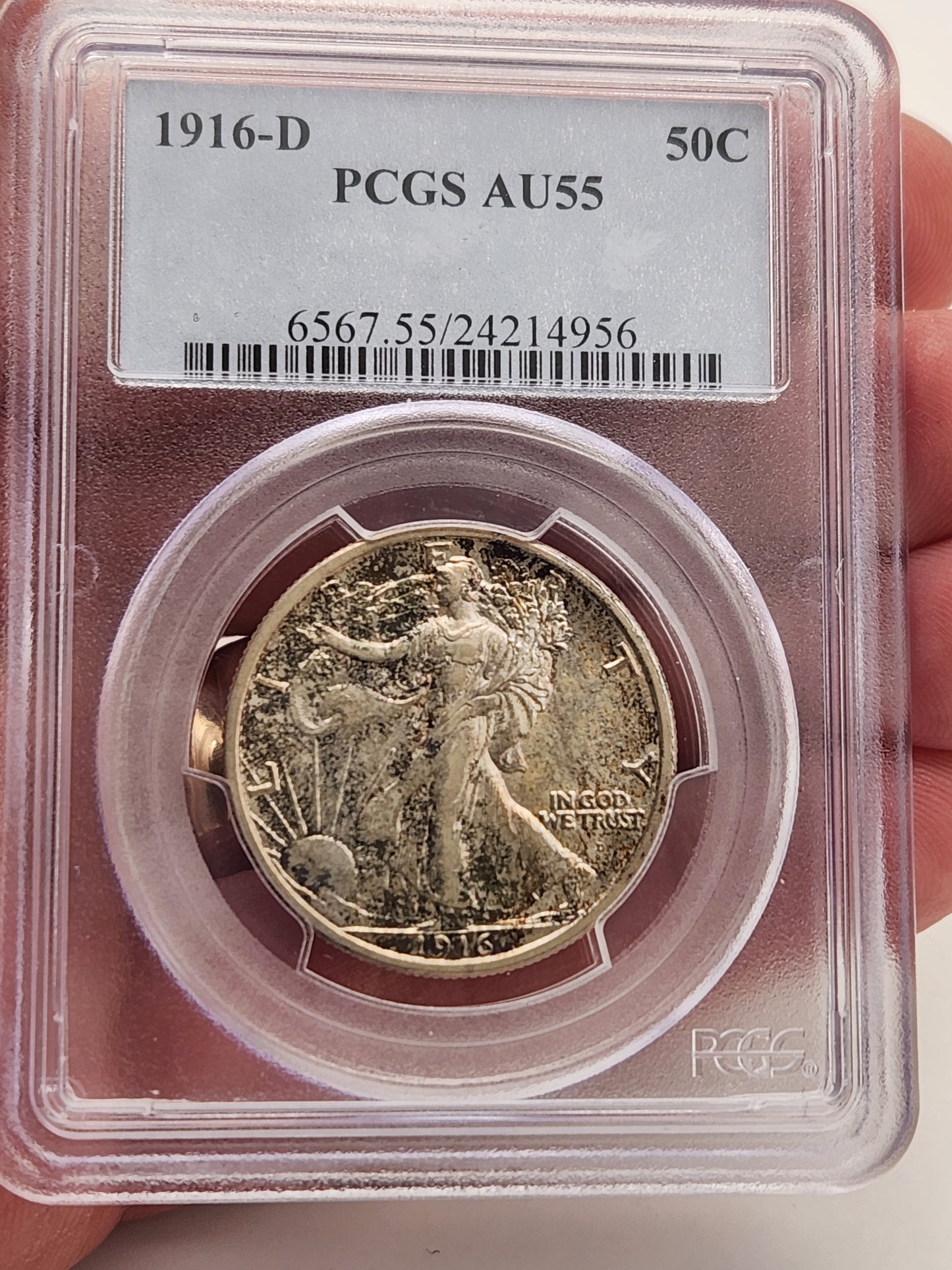 1916-D Walking Liberty Half Dollar AU-55 PCGS (Toned)