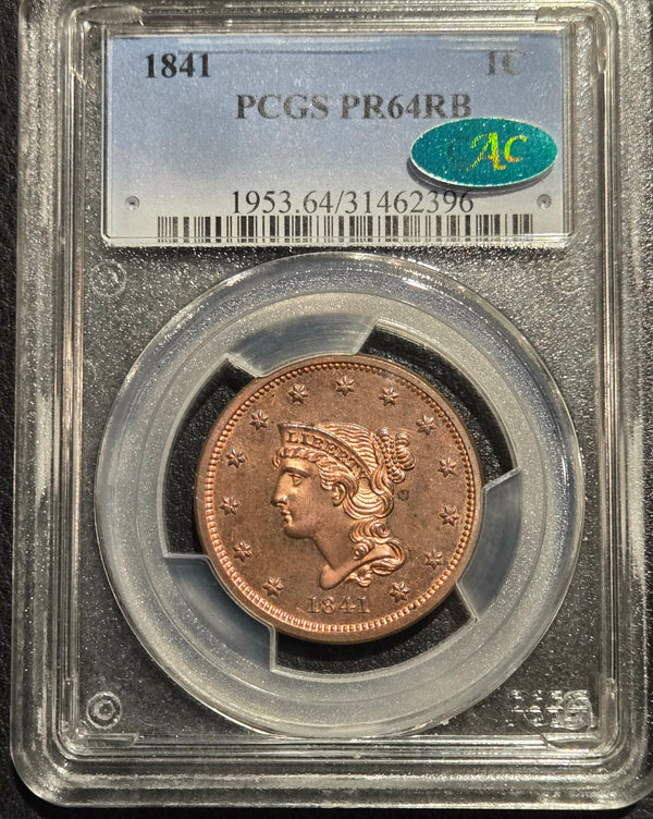 1841 Liberty Head Large Cent PR-64 RB PCGS CAC