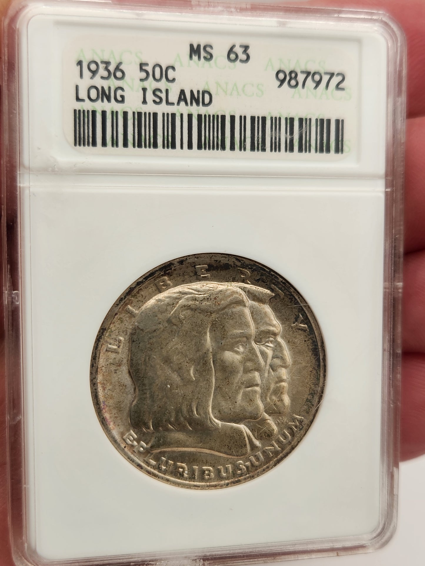 1936 Long Island Commemorative Half Dollar MS-63 ANACS (Soapbox)