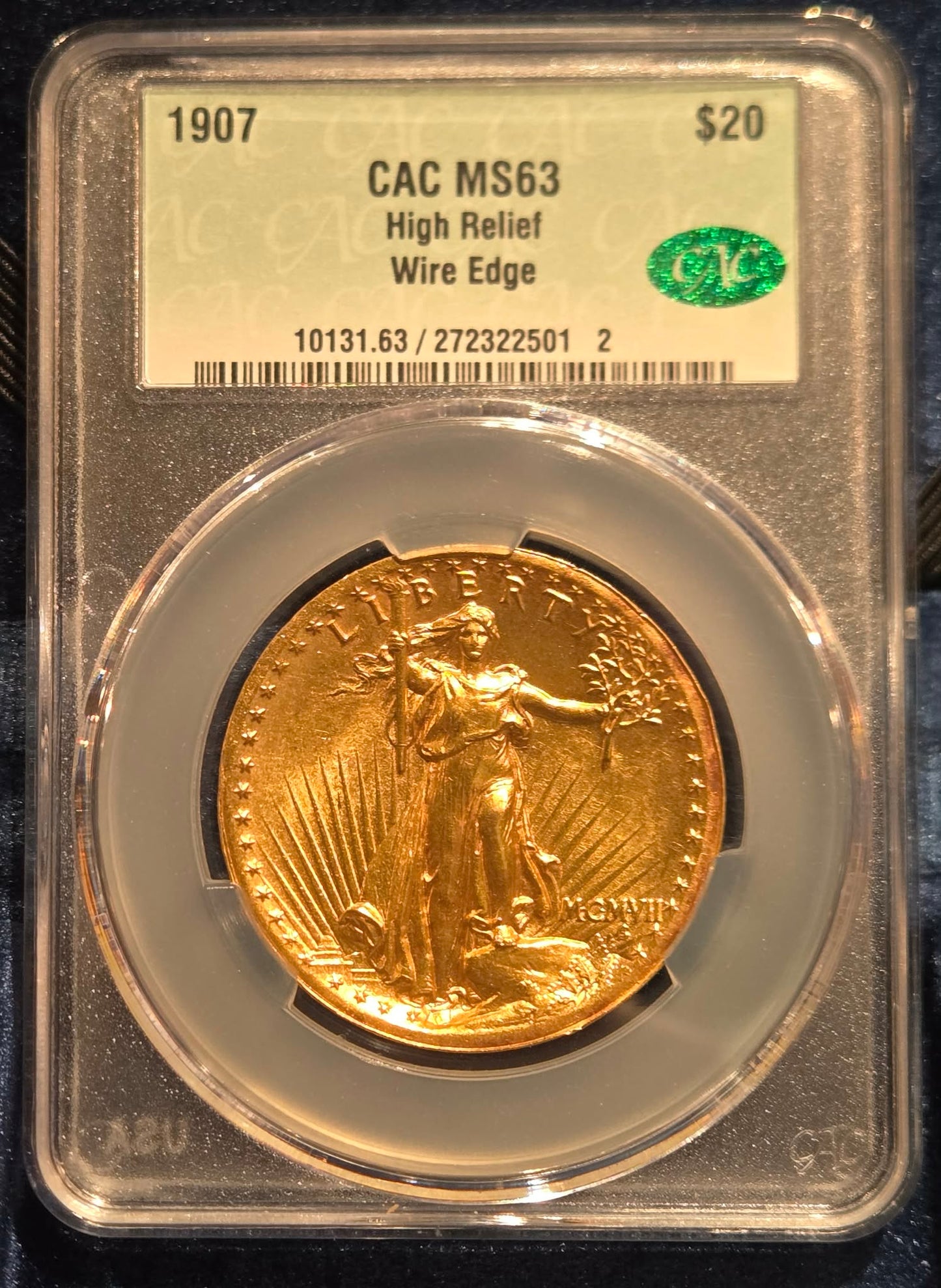 1907 Gold High Relief St Gaudens MS-63 Wire Edge CACG