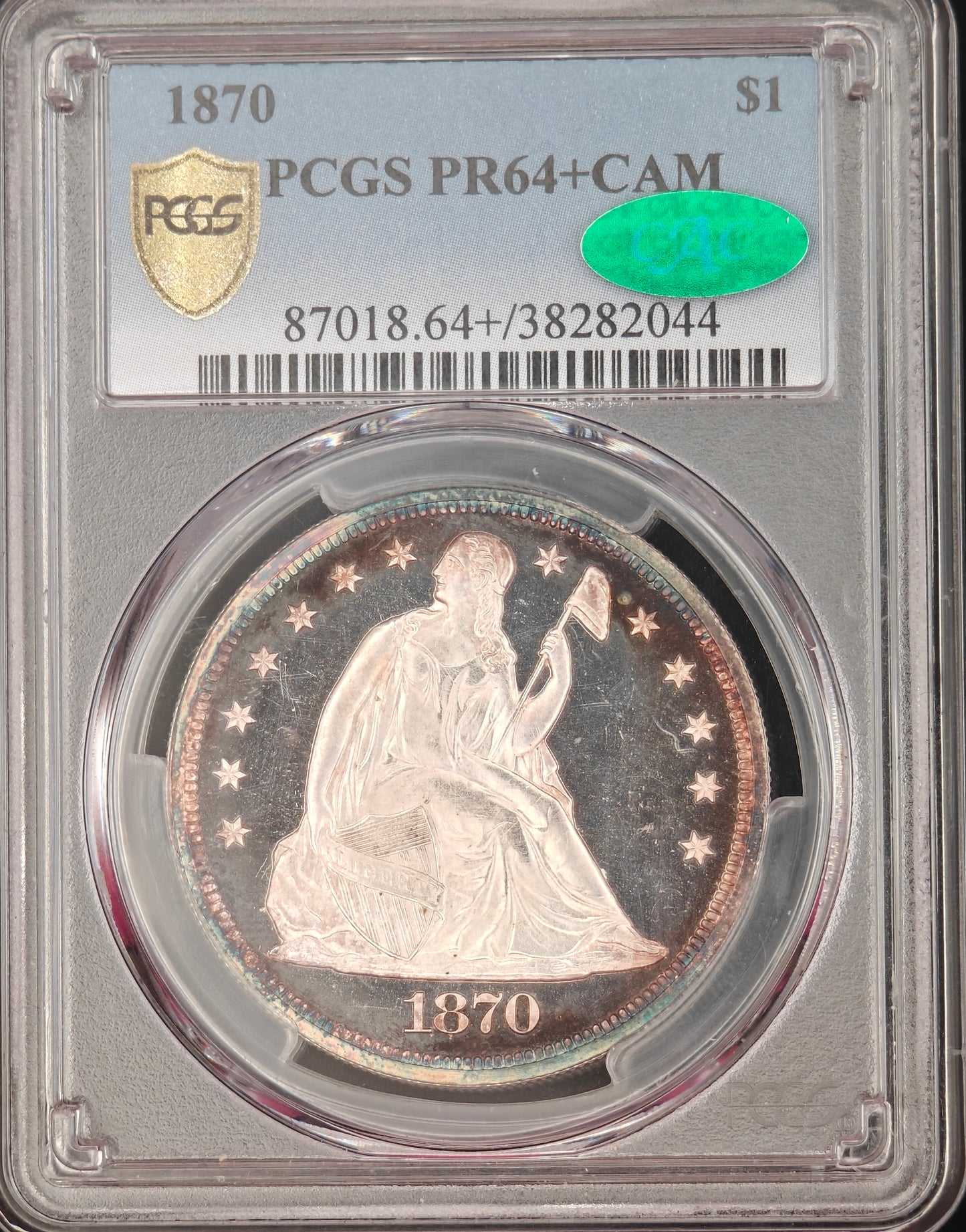 1870 Liberty Seated Dollar PR-64+ Cameo PCGS CAC