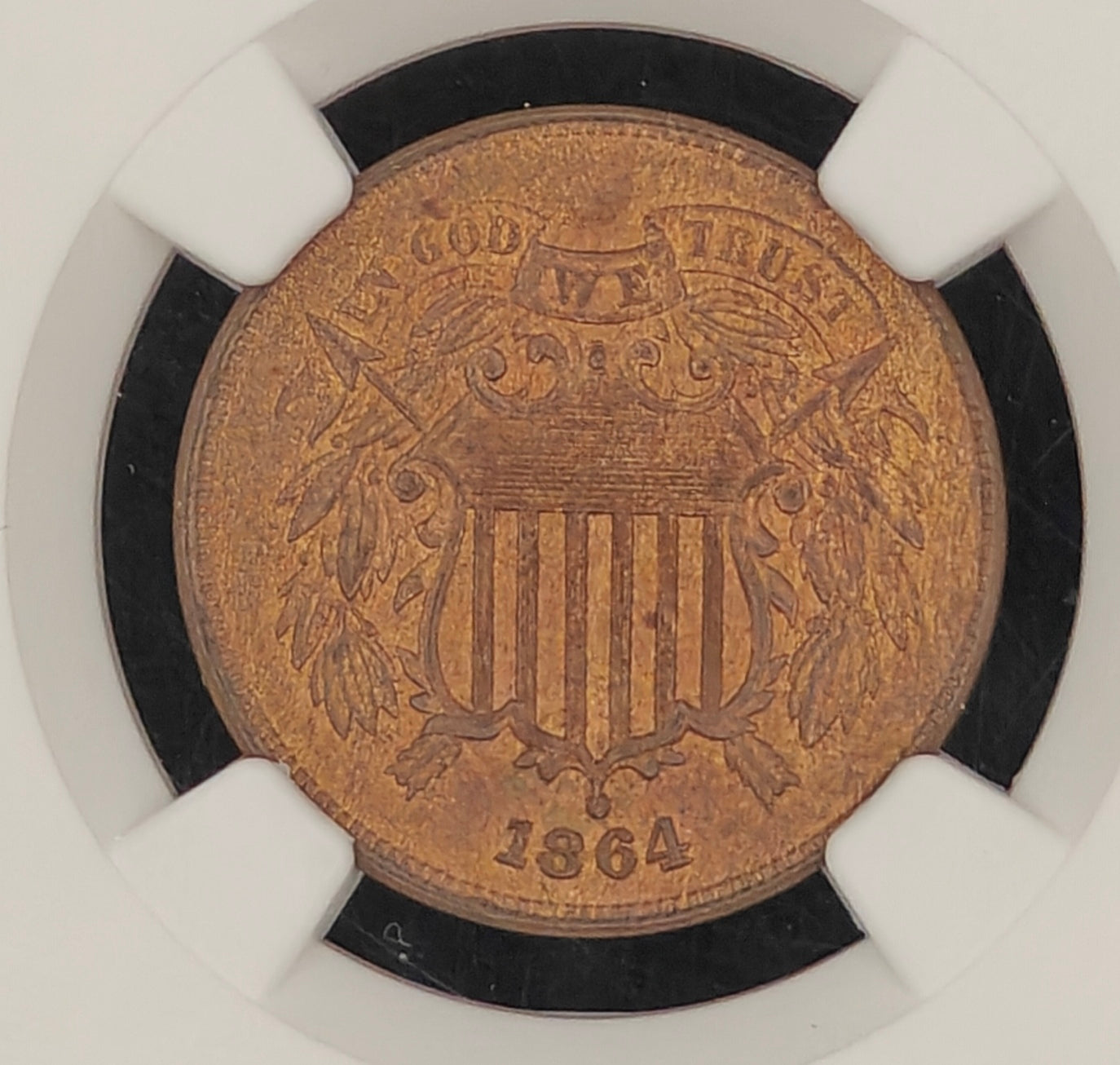 1864 Two Cent Piece MS-65 NGC (Brown, Lage Motto)