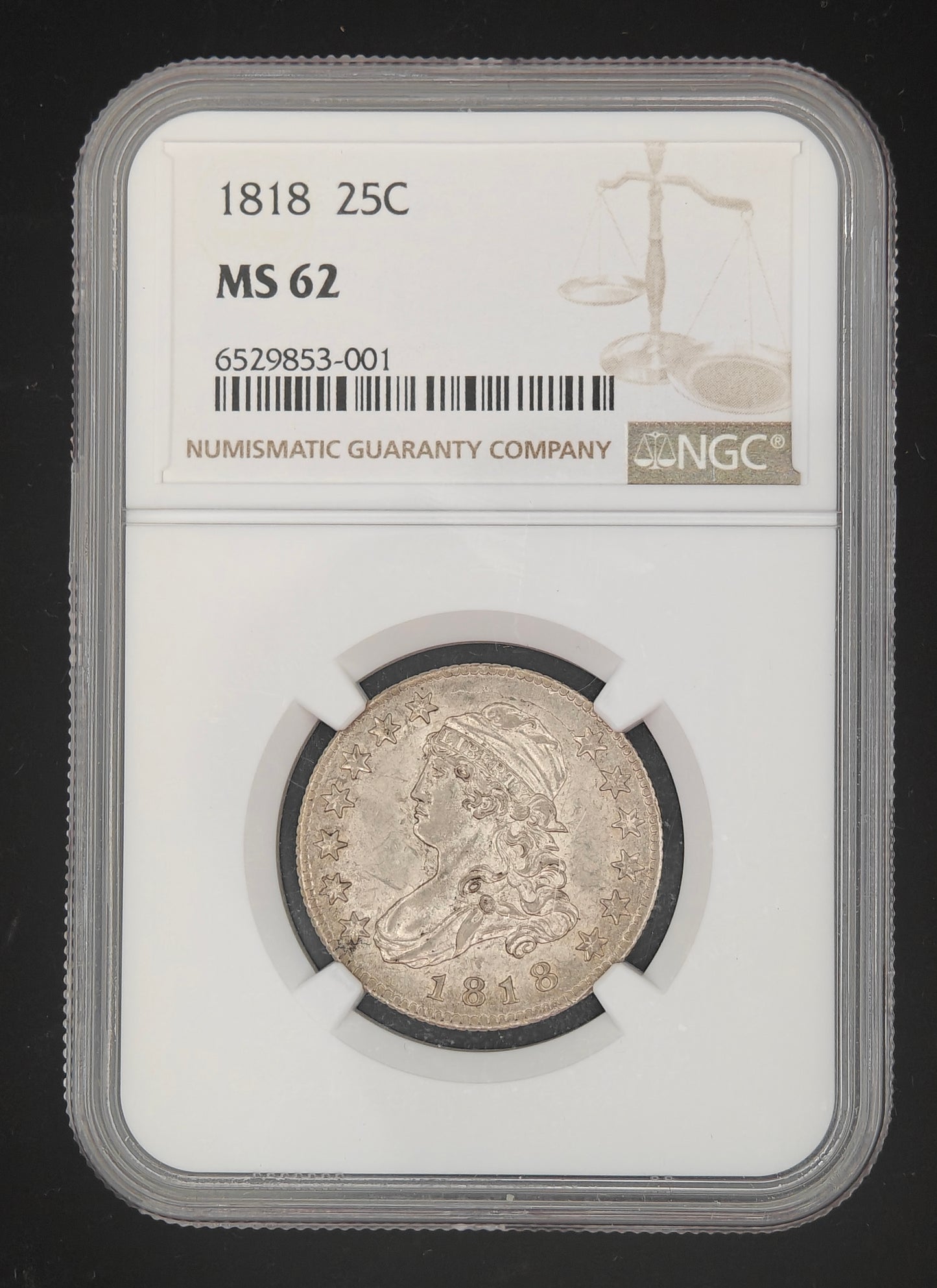 1818 Capped Bust Quarter MS-62 NGC