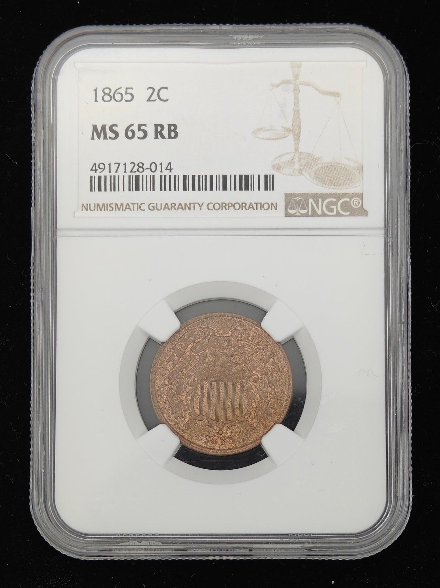 1865 Two Cent Piece MS-65 NGC (Red/Brown)