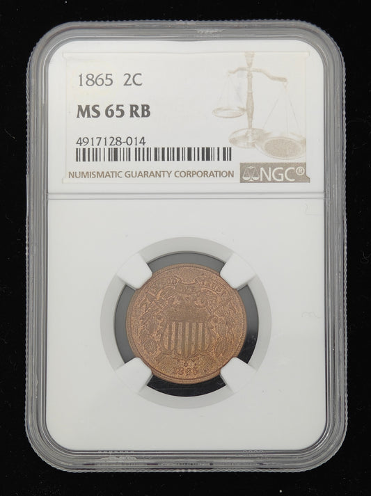 1865 Two Cent Piece MS-65 NGC (Red/Brown)