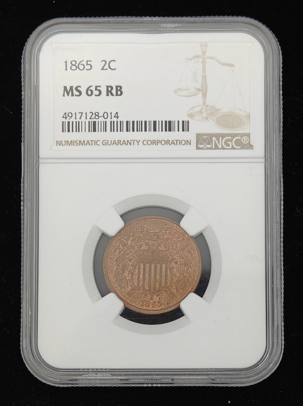 1865 Two Cent Piece MS-65 NGC (Red/Brown)
