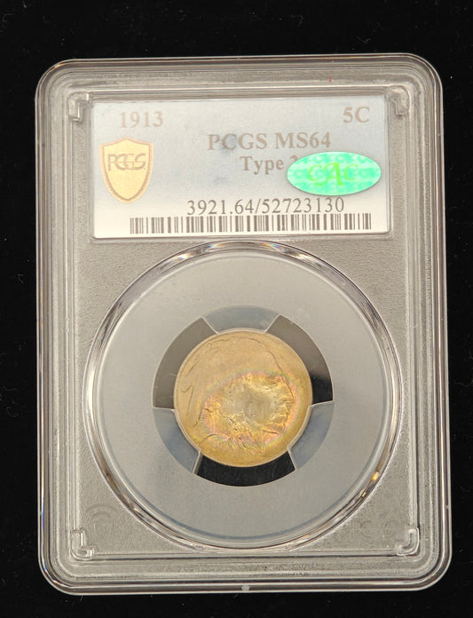 1913 Buffalo Nickel Type 1 MS-64 PCGS CAC (Beautiful Toning)