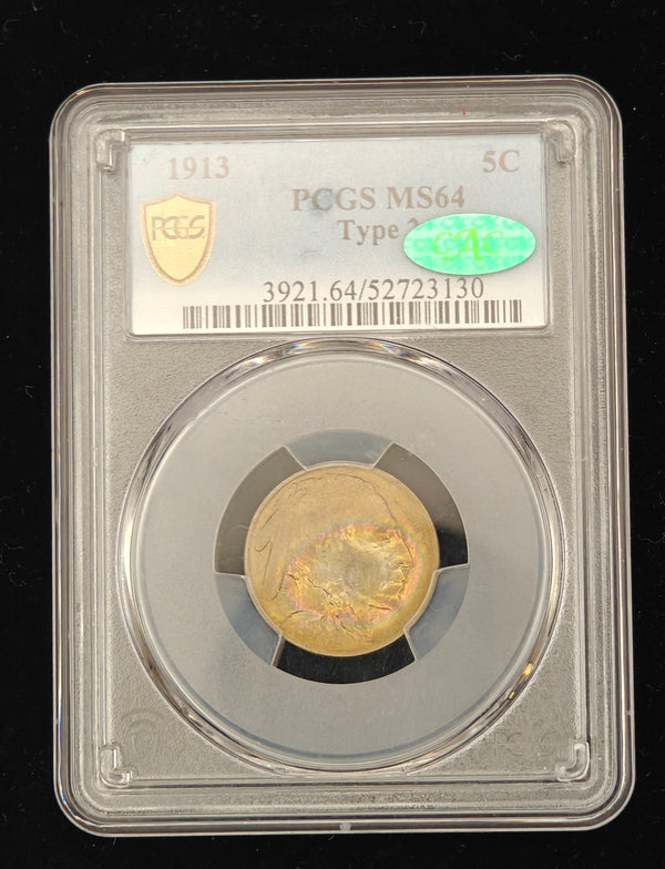 1913 Buffalo Nickel Type 1 MS-64 PCGS CAC (Beautiful Toning)