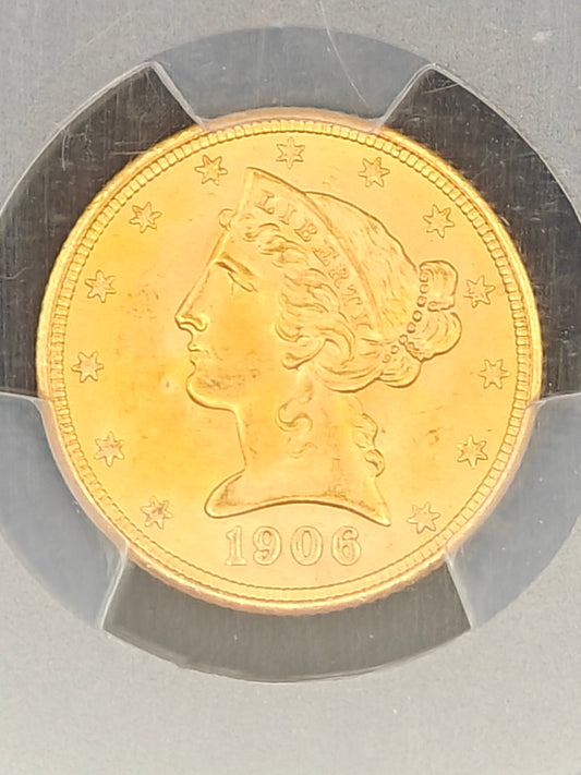 1906 $5 Gold Liberty Half Eagle MS-67 PCGS