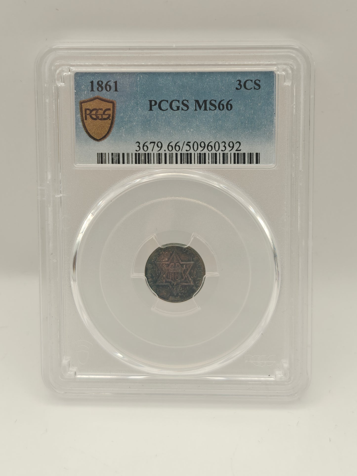 1861 Three Cent Silver MS-66 PCGS (Beautifully Toned)
