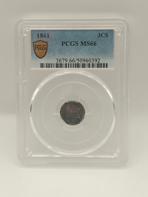 1861 Three Cent Silver MS-66 PCGS (Beautifully Toned)