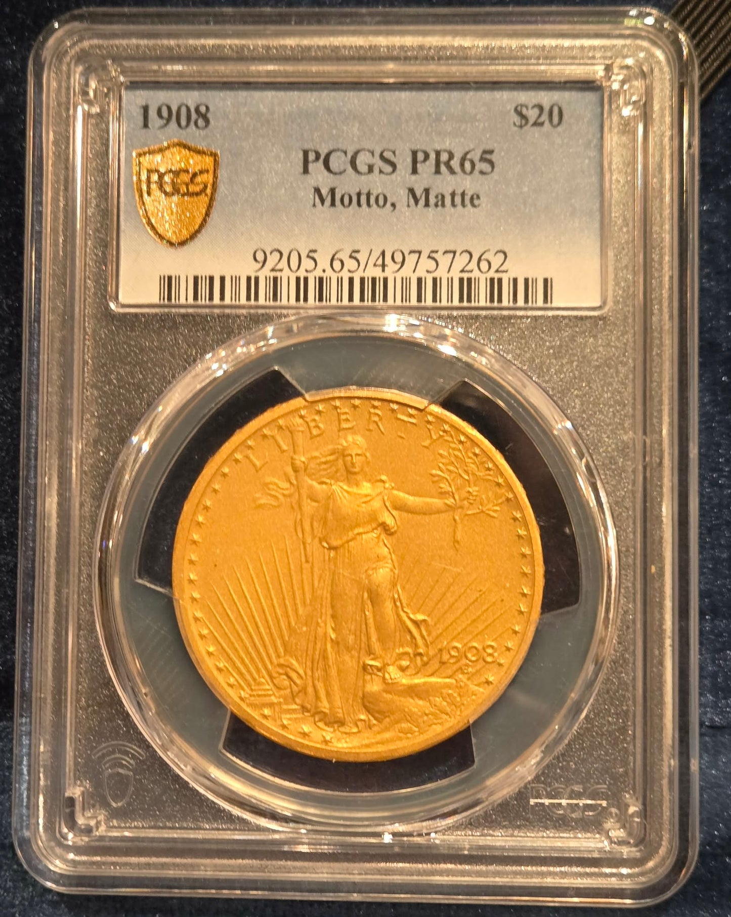 1908 $20 Gold St. Gauden's with Motto, Matte PR-65 PCGS