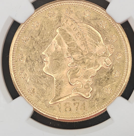 1874-CC $20 Liberty Gold Double Eagle AU-55 NGC