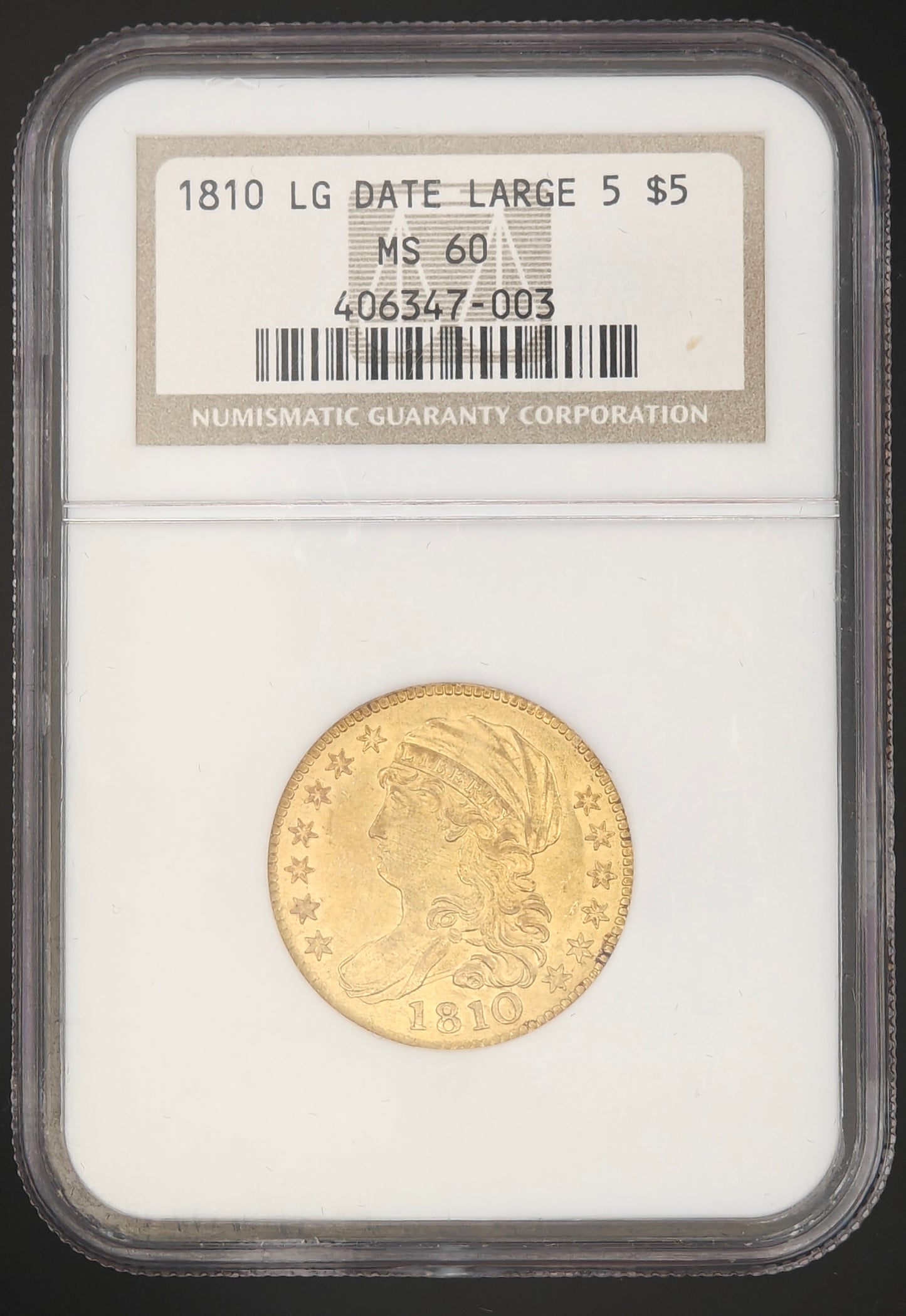 1810 $5 Gold Capped Bust Half Eagle MS-60 NGC (Lg. Date, Lg. 5)