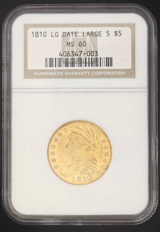 1810 $5 Gold Capped Bust Half Eagle MS-60 NGC (Lg. Date, Lg. 5)