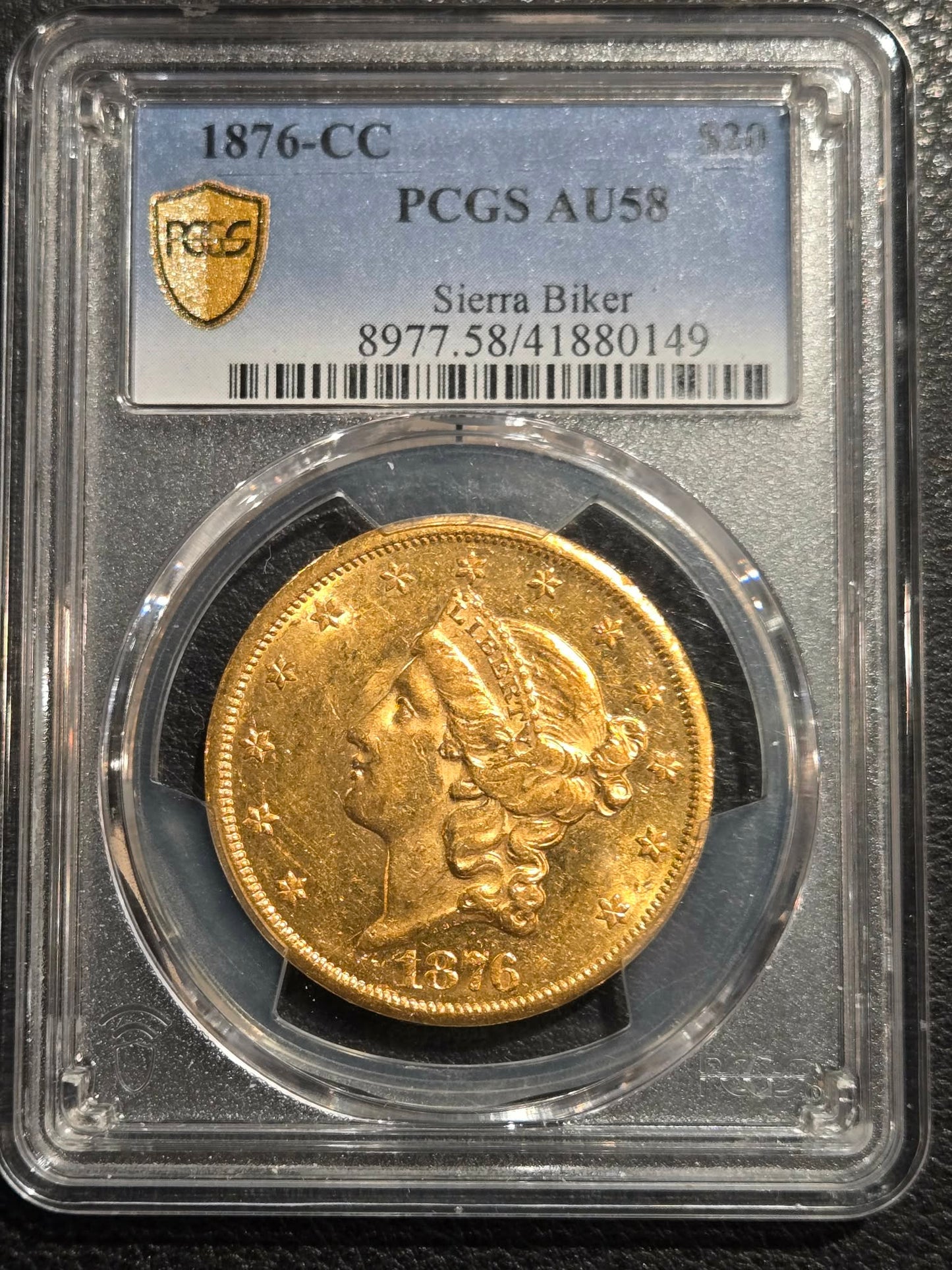1876-CC $20 Gold Liberty Double Eagle AU-58 PCGS