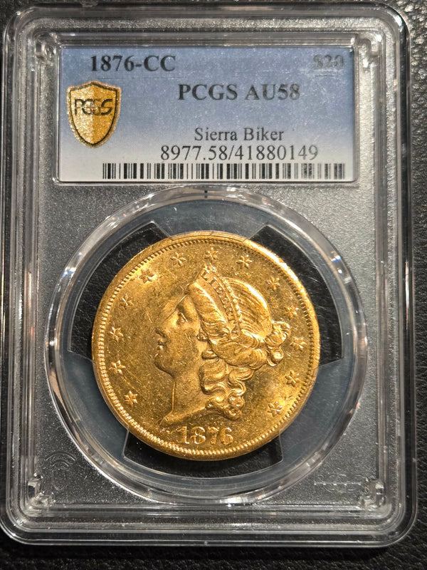 1876-CC $20 Gold Liberty Double Eagle AU-58 PCGS