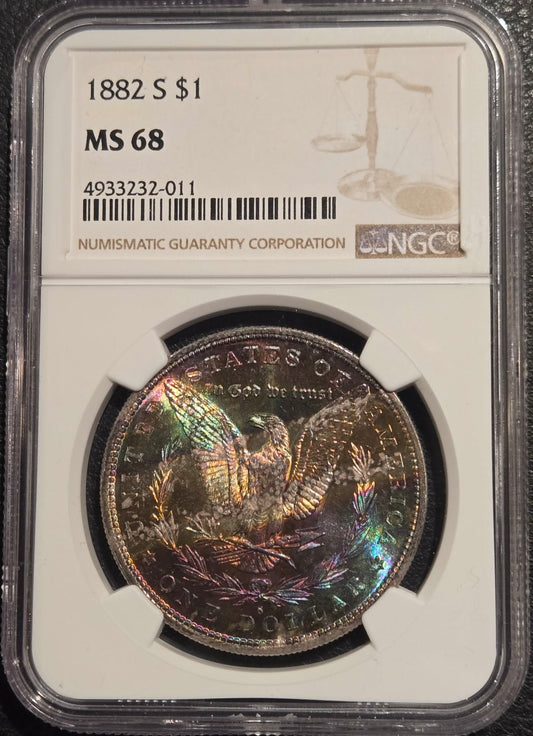 1882-S Morgan Dollar MS-68 NGC (Beautiful Toning)