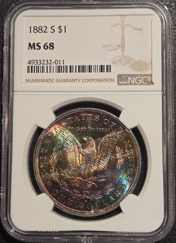 1882-S Morgan Dollar MS-68 NGC (Beautiful Toning)